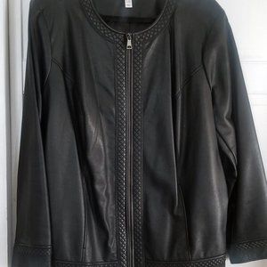 Studio by Denim & Co Faux Leather Jacket with Embroidery Trim